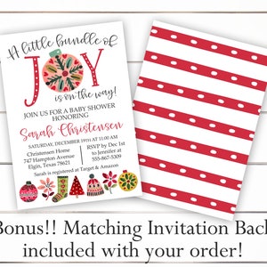 Christmas Baby Shower Invitation, Holiday Baby Shower Invitation, A little Bundle of Joy, Christmas Theme, Holiday Theme image 4