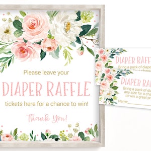 Baby Shower Diaper Raffle, Diaper Raffle Sign, Diaper Raffle Ticket, Floral Diaper Raffle, Boho Baby Shower, Blush, Floral, Printable, BGP1