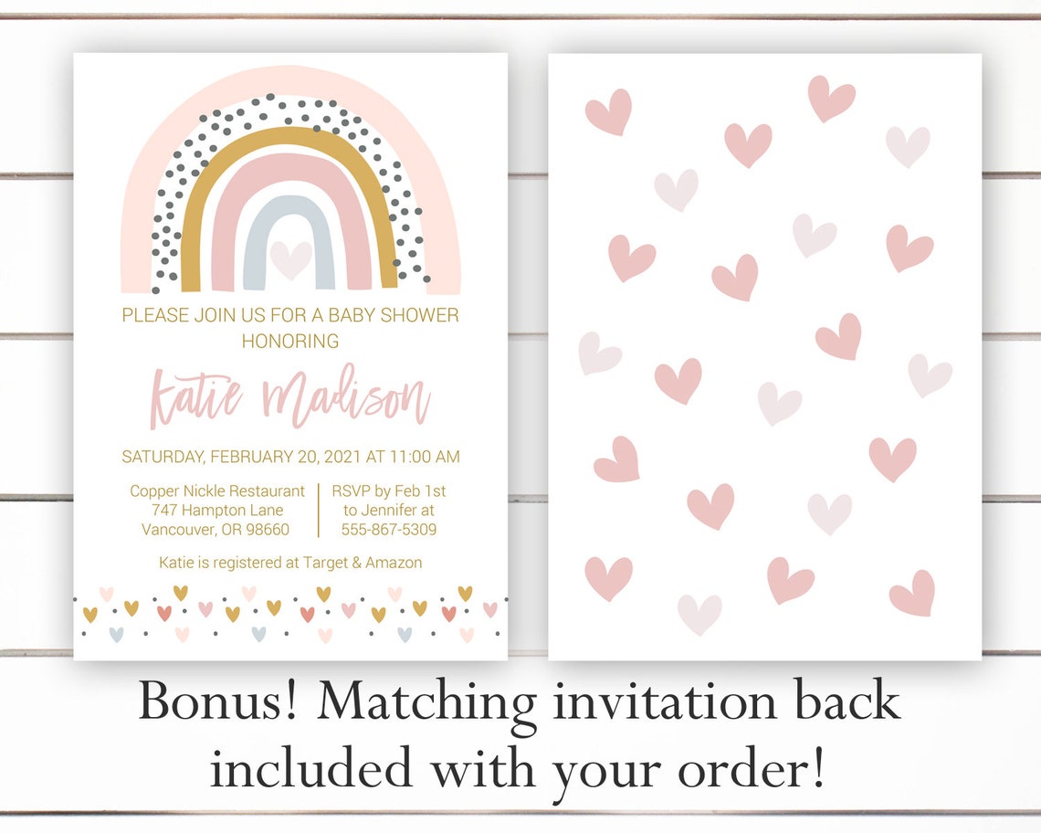 Rainbow Baby Shower Invitation Girl Baby Shower Invitation Etsy