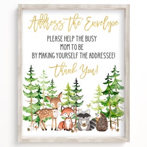 Indirizza la busta, Baby shower nel verde nel bosco, Baby shower Indirizza il tuo biglietto di ringraziamento, Aiuta la futura mamma impegnata, Foresta nel bosco, WFP1