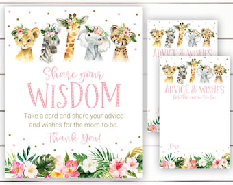 Safari Baby Shower Advice For Mom to Be, Advice For Mom Card, Baby Shower Advice and Wishes, Printable, Tropical, Safari, Baby Girl, SGP1