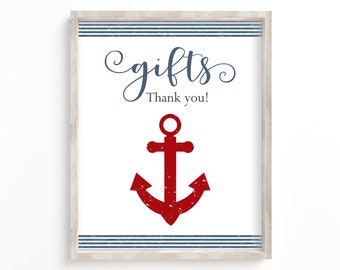 Geschenke Tisch Schild, nautische Baby Shower, Baby Shower Geschenke Tisch druckbar, nautische Baby Shower Dekor, Geschenke Tisch, Junge, blau, Sailor, SAP1