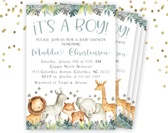 Invitación de baby shower de Safari, tema de Safari, invitación de baby shower, animales de Safari, invitación de baby shower de niño, selva, niño, imprimible, AB1