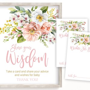 Cartões de conselhos para chá de bebê, cartão de desejos para bebê, sinal de desejos para bebê, cartões de desejos para chá de bebê, chá de bebê para meninas, floral, imprimível, VPP1