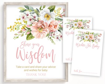 Baby Shower Advice Cards, Wishes For Baby Card, Wishes for Baby Sign, Baby Shower Wishes Cards, Girl Baby Shower, Floral, Printable, VPP1