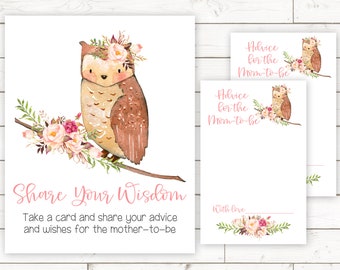 Advice For Mother to be, Baby Shower Advice Card, Printable Baby Shower, Floral Woodland Baby Shower, Woodland Theme Baby Shower. Boho, WRP1