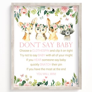 Don&#39;t Say Baby Game, Woodland Baby Shower, Don&#39;t Say Baby, Woodland Animals, Printable Baby Shower Game, Clothespin Game, Woodland, NWP