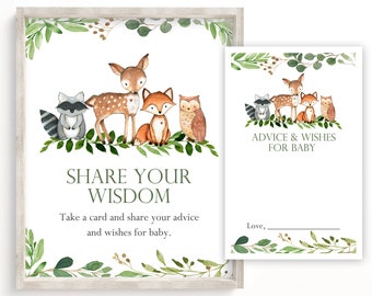 Advice and Wishes for Baby,  Greenery Baby Shower, Woodland Baby Shower, Woodland Baby, Wishes and Advice, Baby Shower Advice Card, WG1