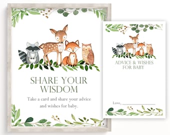 Advice and Wishes for Baby,  Greenery Baby Shower, Woodland Baby Shower, Woodland Baby, Wishes and Advice, Baby Shower Advice Card, WG1