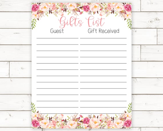 Baby Shower Gift List Printable Baby 