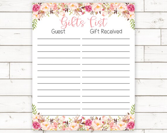 Baby Shower Gift List Printable Baby 