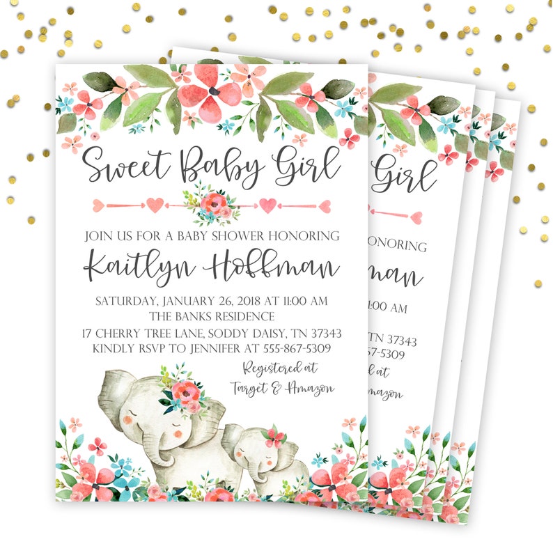 Elephant Baby Shower Invitation Girl Elephant Theme Baby Etsy Elephant Baby Shower Invitation Girl Elephant Theme Baby Etsy