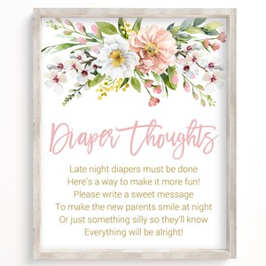 Late Night Diapers Game, Diaper Thoughts Game, Baby Shower Diaper Game, Baby Shower Game, Printable, Pink, Gold, Floral, Wildflowers, VPP1