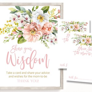 Floral Baby Shower Advice Card, Advice For Mom to Be, Advice For Mom Card, Baby Shower Advice and Wishes, Printable, Blush, Pink, Gold, VPP1