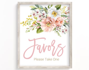 Baby Shower Favors Sign, Favor Table Sign, Floral Baby Shower Sign, Girl Baby Shower, Blush, Pink, Gold, Printable Sign, Wildflowers, VPP1
