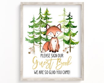 Please Sign Our Guest Book, Baby Shower Guest Book Sign, Woodland Baby Shower Guest Book, Printable, Woodland Forest, Greenery, Boy, WFP1