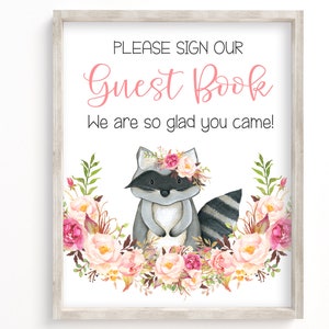 Signo del libro de visitas del baby shower, baby shower del bosque, por favor firme nuestro libro de visitas, bosque, niña del baby shower, boho, niña, floral, WRP1