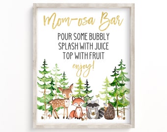 Panneau de bar Momosa imprimable, panneau de bar Mom-osa, panneau de bar Mimosa, douche de bébé boisée, douche de bébé de verdure, panneau de douche de bébé Momosa, garçon, PAM1