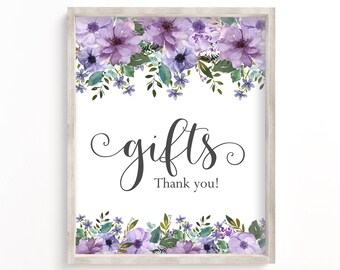 Gifts Table Sign, Purple Baby Shower Gifts Table, Baby Shower Decor, Gifts Table Printable, Floral Baby Shower Decor, Purple, Boho, NBP1