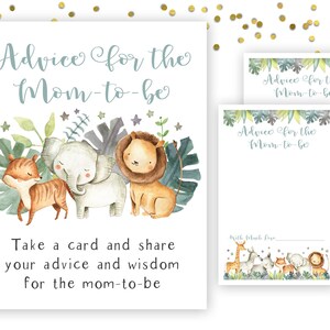 Ratschläge und Wünsche für werdende Mutter, Babyparty-Beratungskarte und Schild, Safari-Babyparty-Beratung, Dschungel-Babyparty-Beratung, Safaritiere, AB1