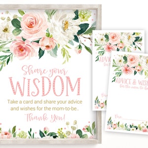 Advice For The Mom-To-Be, Baby Shower Advice Cards, Advice for Mom, Girl Baby Shower, Blush Floral, Boho, Blush, Pink, Gold, Printable, BGP1