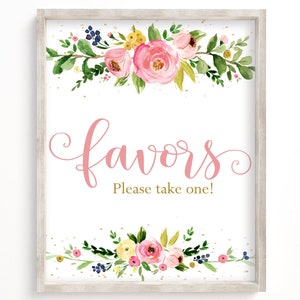 Baby Shower Favors Sign, Favor Table Sign, Favors Sign Printable, Floral Baby Shower, Baby Shower Thank You Sign, Boho, Pink, Gold, PFP1