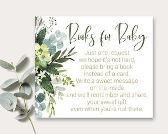 Libros para tarjeta de bebé imprimible, Libros para inserción de bebé, Libros para solicitud de bebé, Baby Shower de vegetación, Vegetación, Suculenta, Verde, Oro GSP1