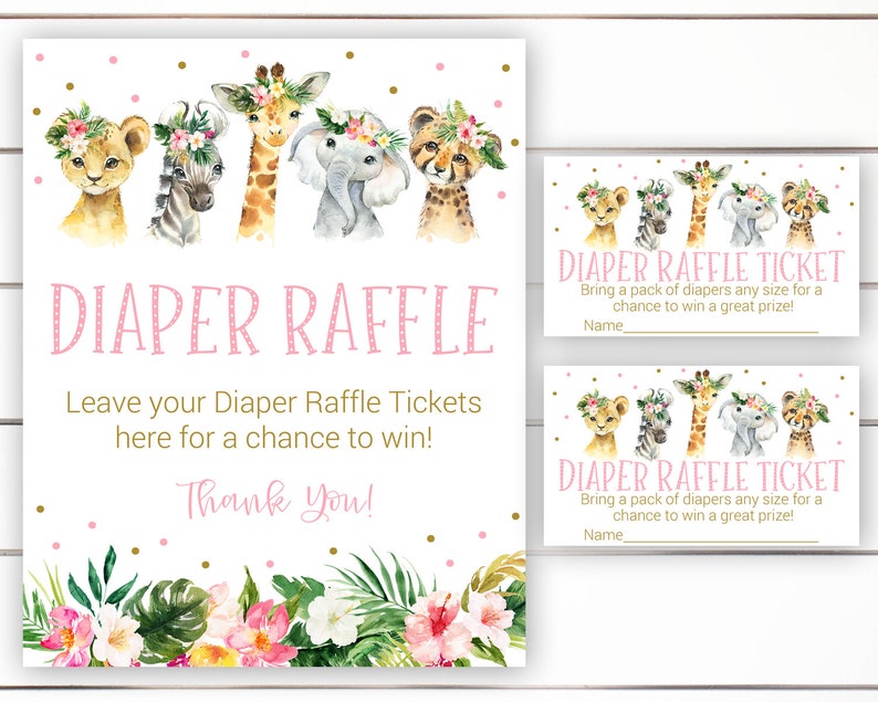 Safari Diaper Raffle Diaper Raffle Sign Diaper Raffle Card image 0