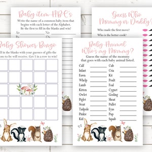 Baby Shower Games Bundle, Printable, Pink Woodland Baby Shower Games, Baby Shower Bingo, Woodland Floral, Baby Shower Girl, Woodland, WPP1
