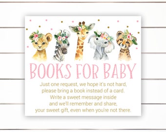 Books for Baby Card Printable, Books For Baby Insert, Books for Baby Request, Safari Baby Shower, Jungle Theme, Tropical, Safari. Girl, SGP1