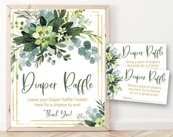 Greenery Succulent Diaper Raffle, Diaper Raffle Sign, Diaper Raffle Card, Baby Shower Diaper Raffle, Greenery, Eucalyptus, Printable, GSP1