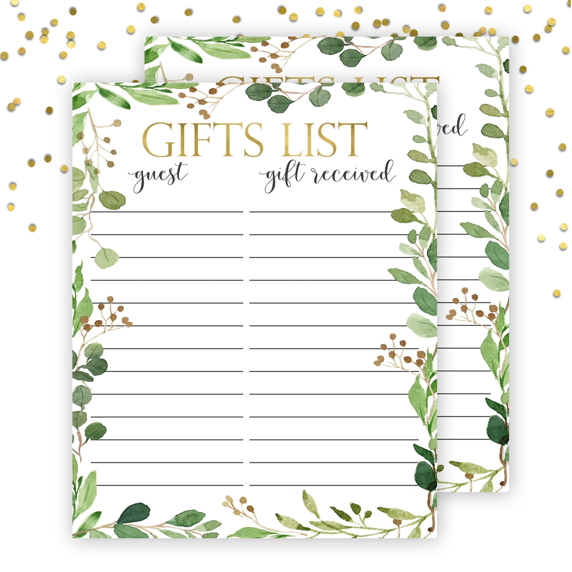 Gift List Printable Baby Shower Gift List Greenery Baby Etsy