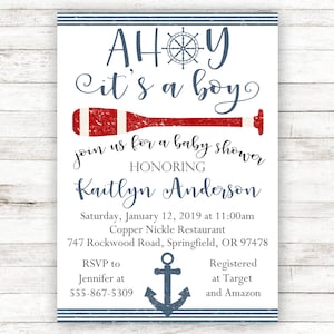 Nautical Baby Shower Invitation, Ahoy It&#39;s A Boy, Baby Boy Shower Invites, Anchor Baby Shower, Sailor Baby Shower, Blue, Nautical, Boy, SAP1