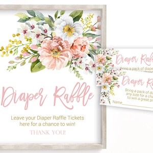 Diaper Raffle, Diaper Raffle Sign and Ticket, Wildflower, Diaper Raffle Printable, Diaper Raffle Card, Girl Baby Shower, Floral, Blush, VPP1