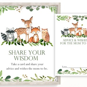 Conselhos para a futura mamãe, Cartão de conselhos para chá de bebê, Chá de bebê com vegetação, Chá de bebê na floresta, Conselhos e desejos para futura mamãe, para impressão, WG1