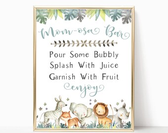 Mom-osa Bar Sign, Mimosa Bar Sign, Safari Baby Shower, Safari Baby Shower Decorations, Safari Animals, Safari, Jungle, Printable, Boy, AB1