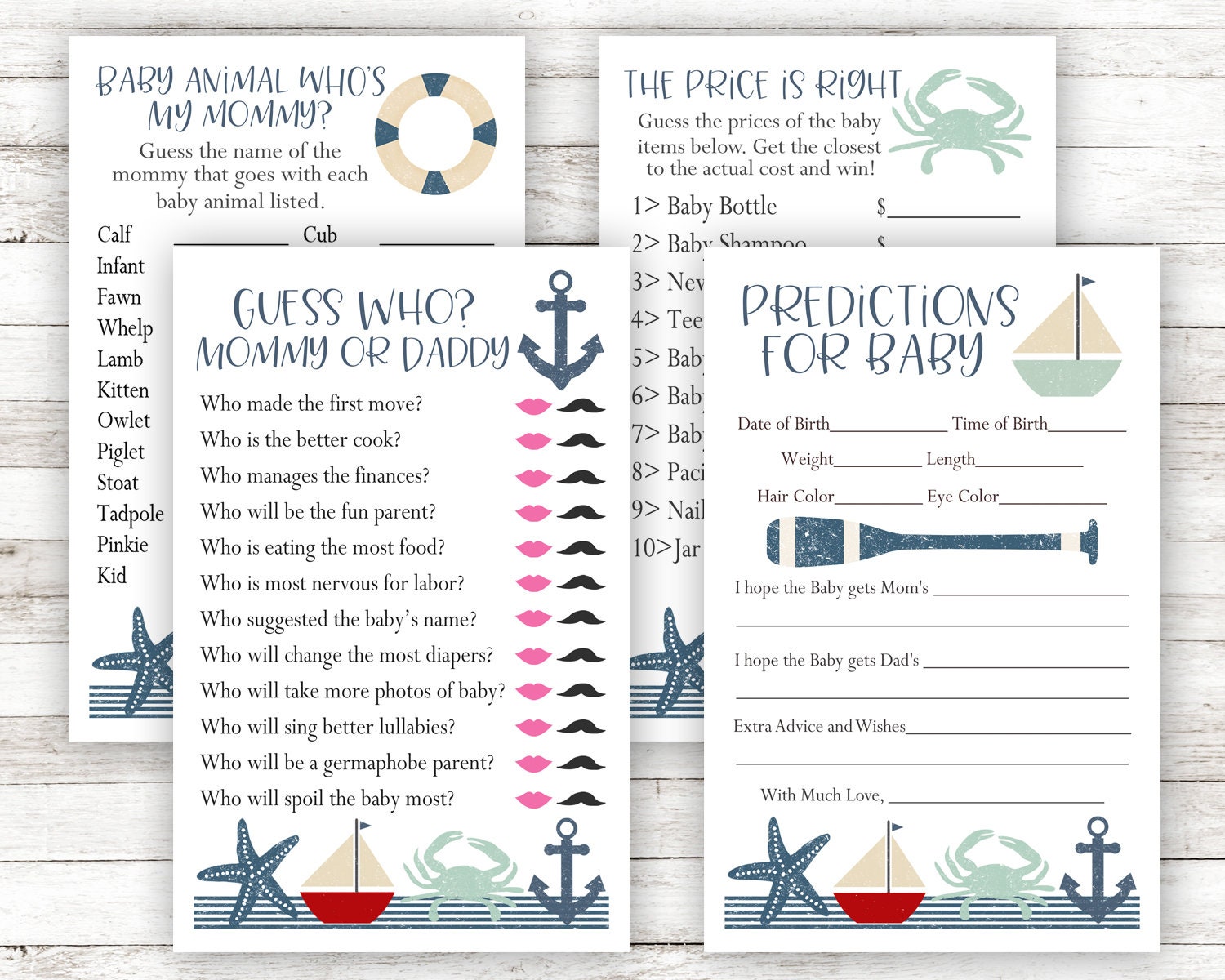 Baby Shower Games Printable Baby Shower Games Nautical Baby - Etsy Canada