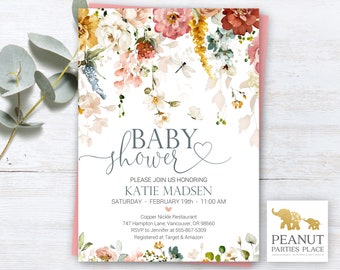 Floral Baby Shower Invitation, Girl Baby Shower Invitation, Watercolor Floral, Garden Flowers, Floral, Baby Shower Girl, Digital Invite, GP1