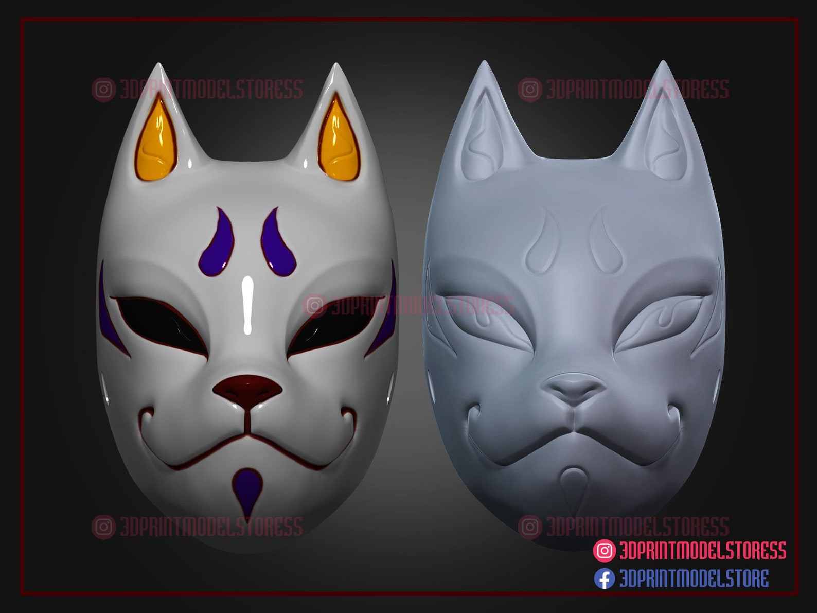 Kitsune Fox Mask Cosplay Costume Halloween 3D Print Model - Etsy