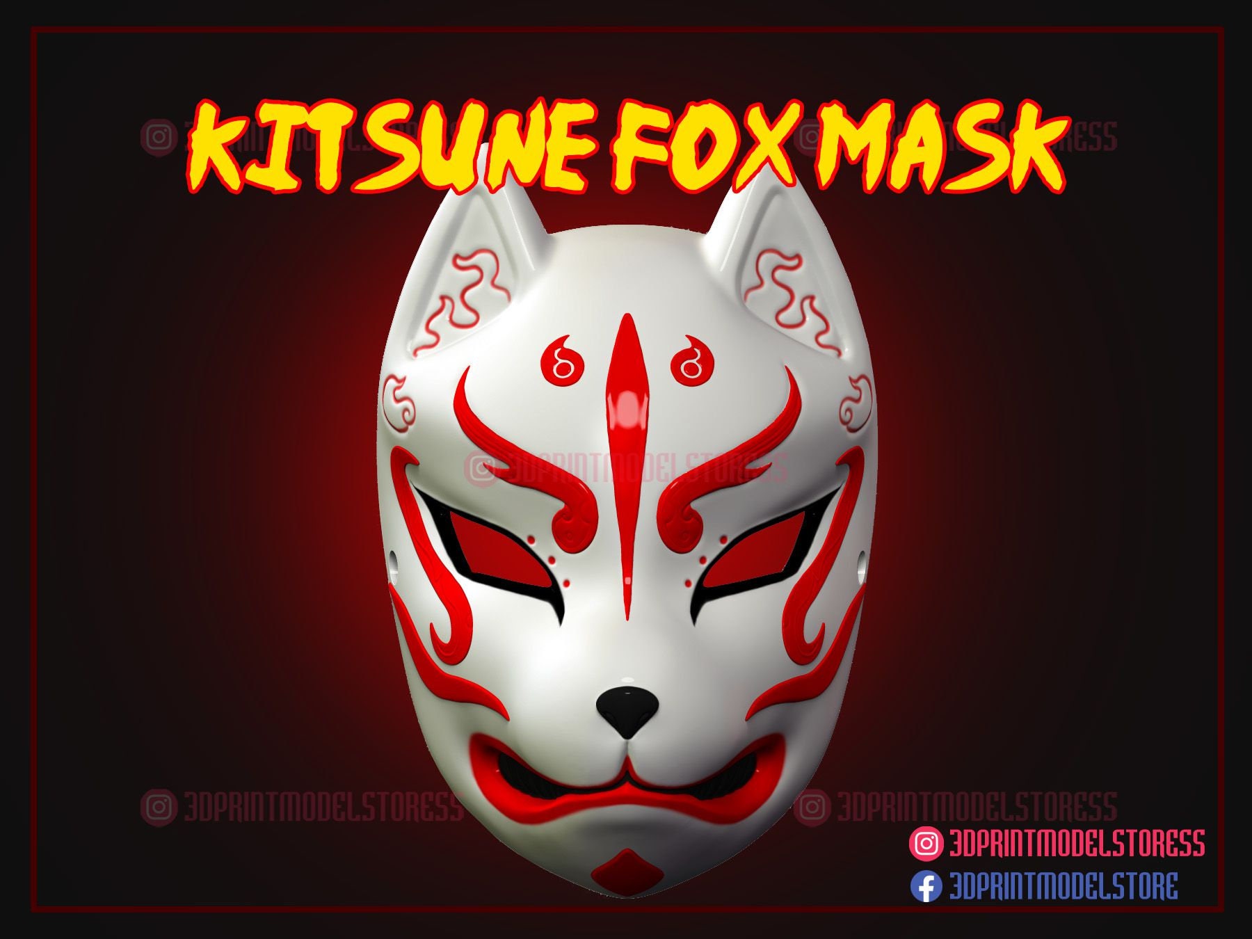 Kitsune Mask, White Fox Mask, Japanese Vintage Fox Mask, Lucky Charm, A Symbol of Magical Powers, Gods' Messengers Hight 5.5 Inches