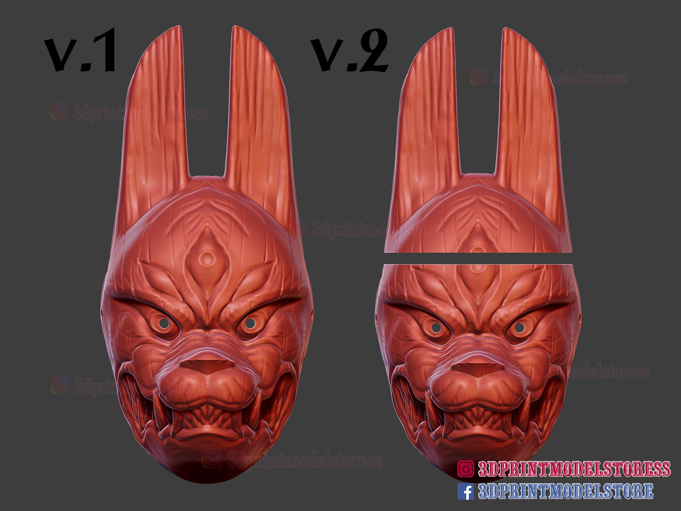 Japanese Fox Mask Demon Kitsune Cosplay Helmet Oni Samurai | 3D Print Model