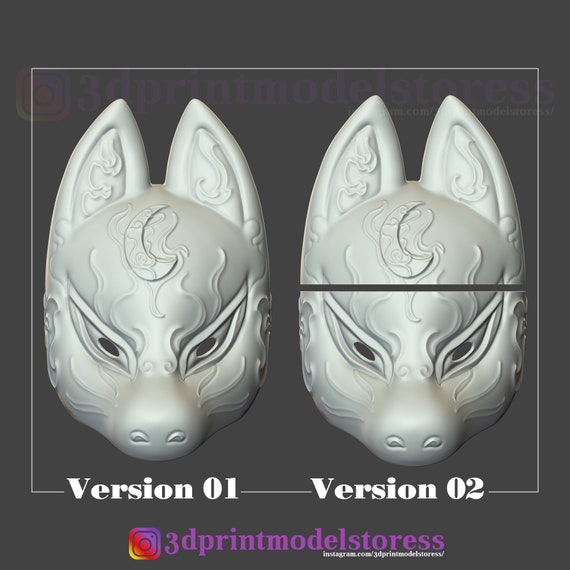 3D Print File Cosplay Mask Japanese Kitsune Mask, Japanese Cosplay Helmet,  Japanese Printed Masks STL File 