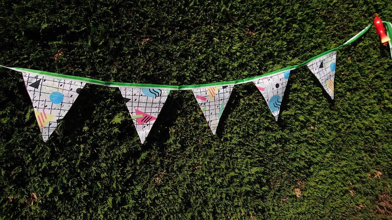Fabric bunting 80s style print