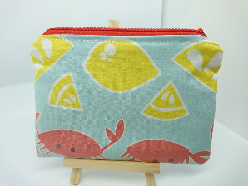 wallet Handmade coin purse sea change purse crabs mini make up bag seafood lemons