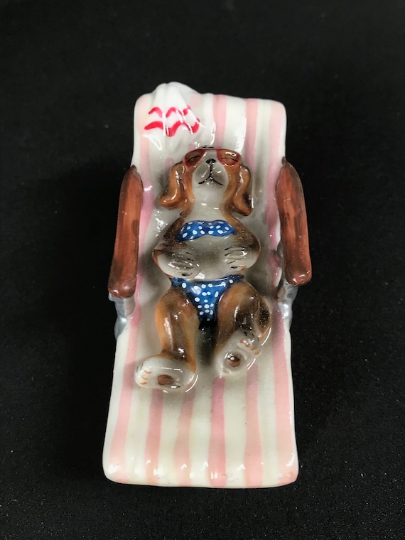 Ceramic Dog at the Beach Trinket/Jewelry Box