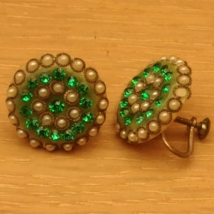 Vintage Faux Perle & grün Juwel Schraube zurück Ohrring (1)