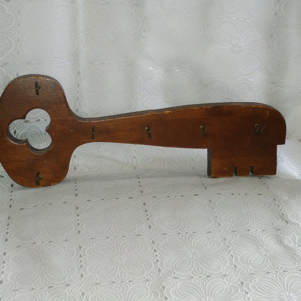 Vintage Wood Key Holder Rack 6 Hooks Novelty Entry Way House Car Key Ring Organizer Keeper (3)