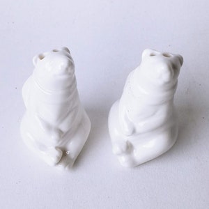 Vintage Polar in Scarf Bear Milk Glass Salt and Pepper Shakers Small Table Decor (4e)