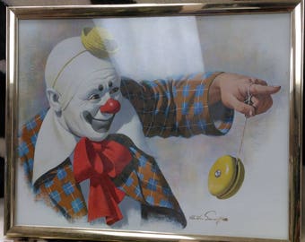Coco The Clown Picture Arthur Sarnoff Clown Painting 1970s Artist Arthur Sarnoff - Circus Clown With Yo-Yo (1)