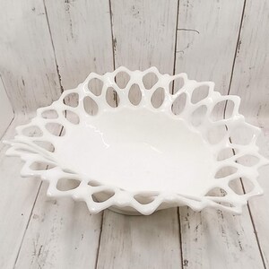 Vintage Westmoreland Open Lace Milk Glass Console Bowl (shelf)